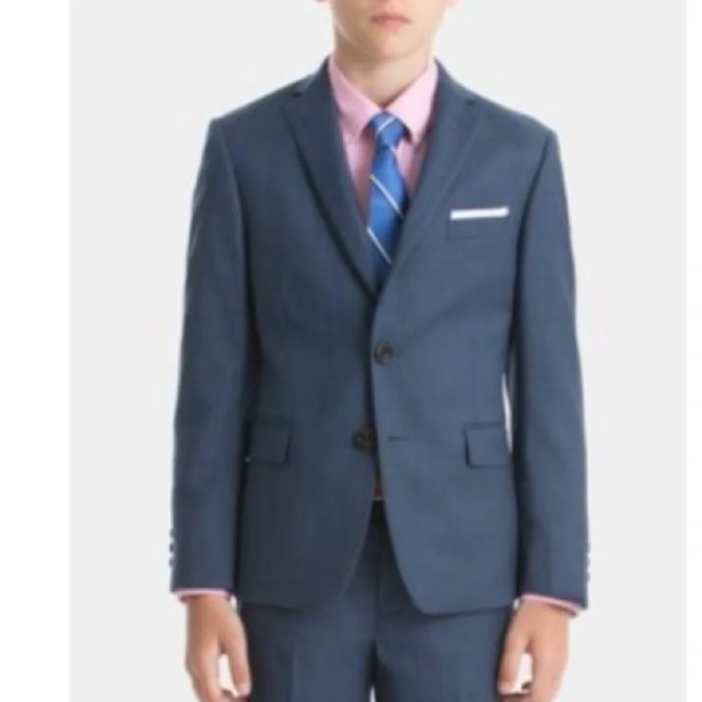 Lauren Ralph Lauren Boy 18R Blue Sharkskin Wool Natural Stretch Coat suit jacket